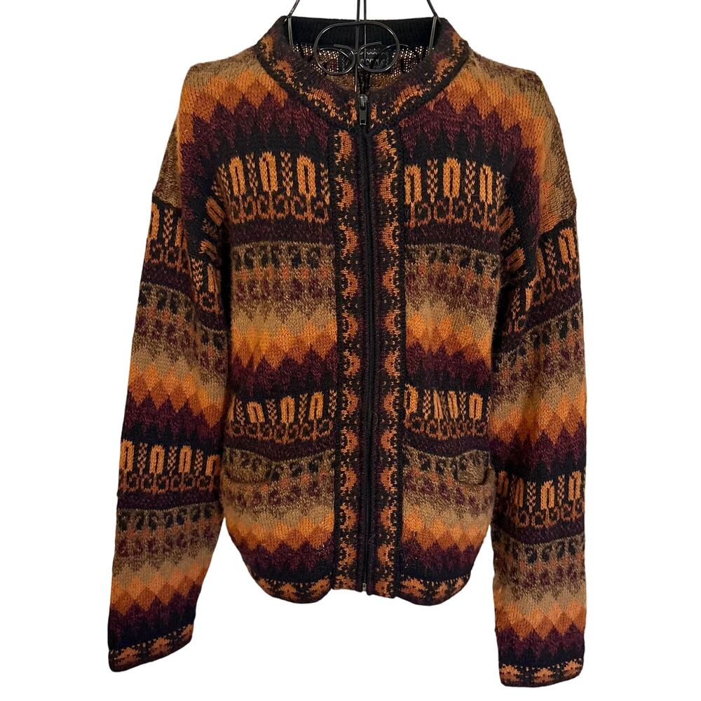Vintage Y2K Arvicon Peru 100% Alpaca Full Zip Cardigan Sweater Southwest Boho
